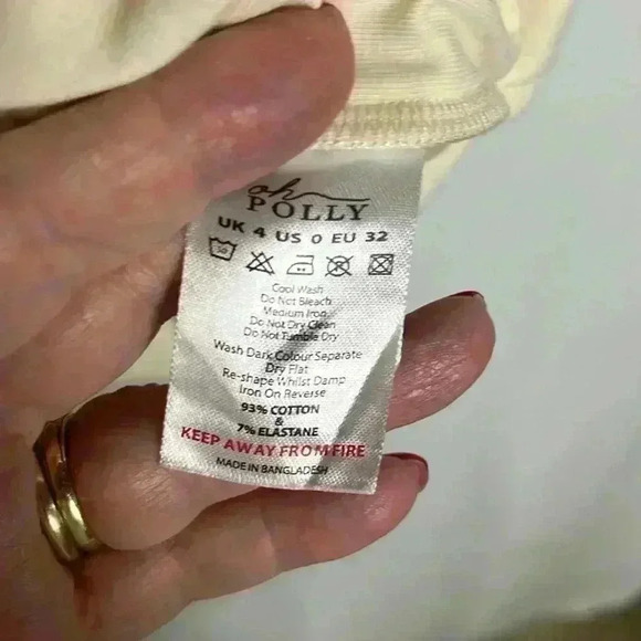 Oh Polly Not Over Yet Tee Ivory OS 4-6 Exposed Seams Short Sleeves Crew Unique - Picture 6 of 11